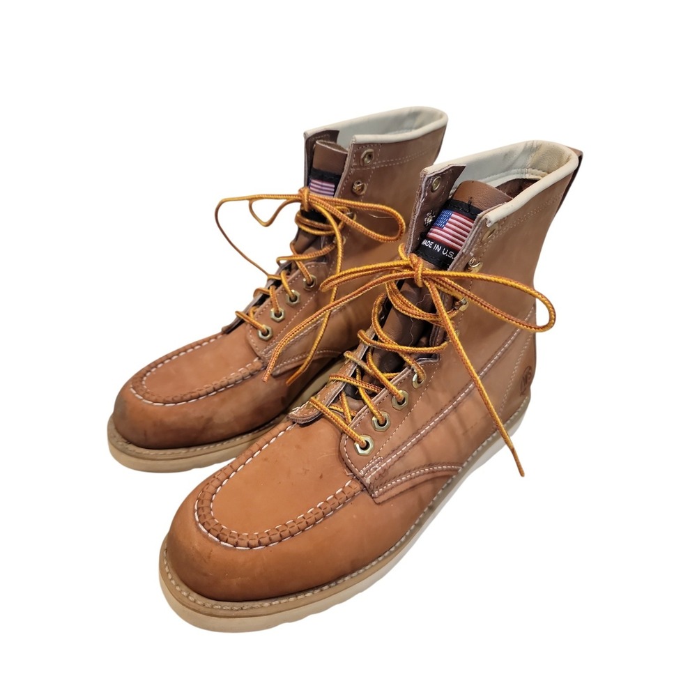 Lady WORK N SPORT Brown Leather Soft Moc Toe Work boots Womens 9.5W Made In USA
